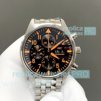 Swiss Copy IWC Schaffhausen Pilot's Spitfire Chronograph Watch Orange Arabic Markers 